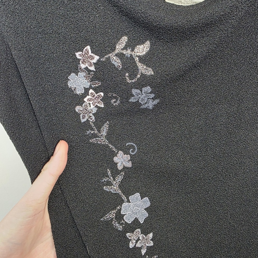 Vintage Ecru Black Purple Floral Whimsygoth Gothic Dark Romantic Maxi Dress Sz M - Picture 4 of 8